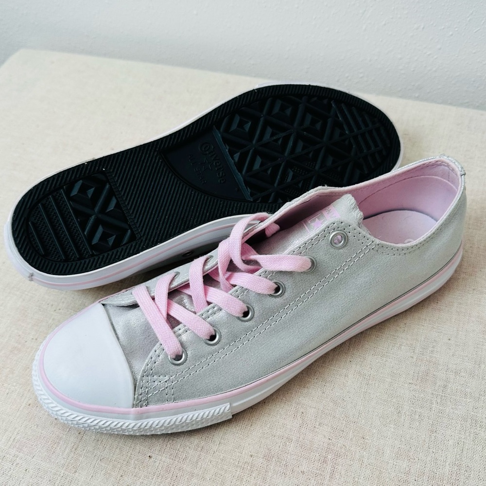 Converse Metallic Silver Sneakers with Pink Accents - Picture 8 of 9